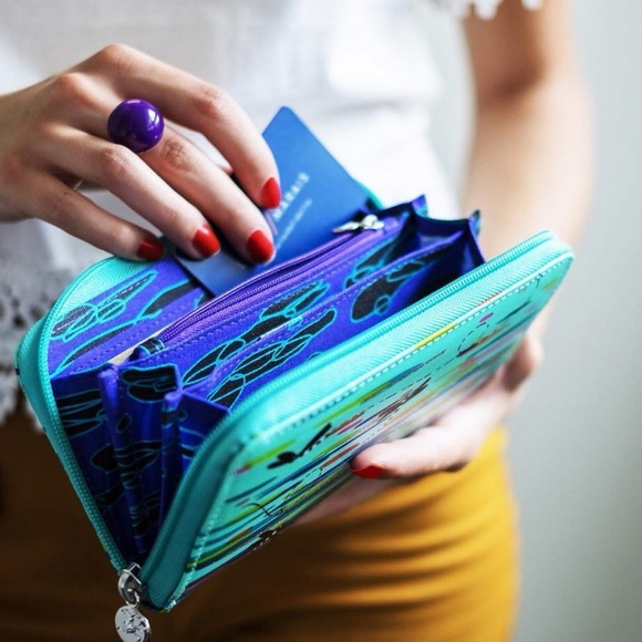 Pylones Purple and Teal Dragonfly Patterned Wallet - Picture 2 of 8